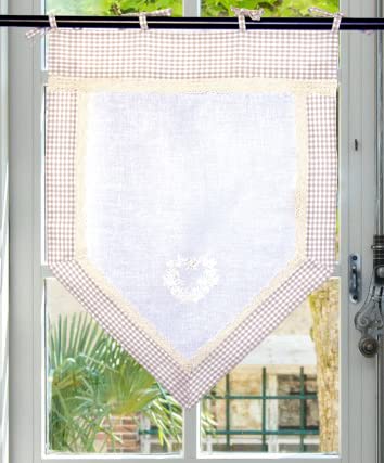 Autrefois Rideau Enrouleur et Brise bise, Lin brodé, Voilage Broderie, Style Charme, Petit Rideau Fin, Decoration pour fenetre de Cuisine, Salle de Bain,...