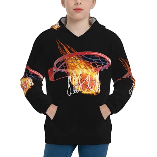 Flame Basketball Boy, Girls Sports Shirt Youth Pullover Fashion Hooded Sweatshirt3