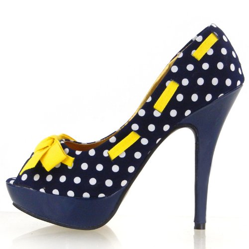 SHOW STORY Sexy Peep Toe Polka Dots Bow Platform Stiletto High Heel Pump,LF304212