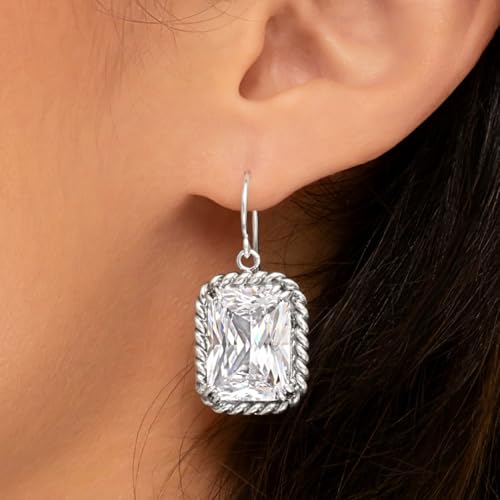 JEAN RACHEL JEWELRY 925 Sterling Silver Dangle Earrings for Women - Rope with Octagon Cubic Zirconia Vintage Design - Hypoallergenic, Lead & Nickel Free Jewelry - Artisan Handcrafted Statement Earrings2