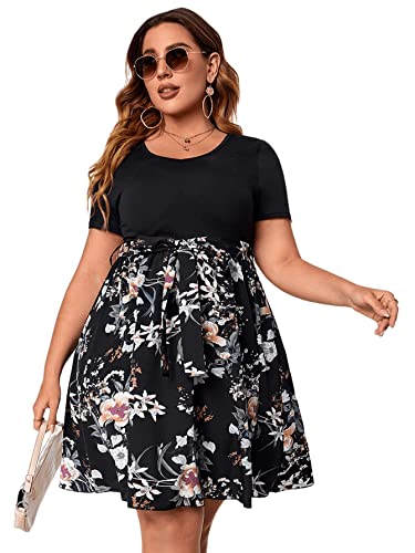 SheIn Damen Kleid Blümchen Kleider Übergroß A-Linie Sommerkleid Knielang...
