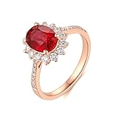 Whoiy Anillos de compromiso para mujer, oro auténtico, anillo de boda con rubí creado de 2 quilates, Metal precioso Piedras preci, Rubí creado