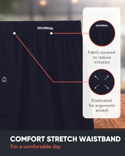 FM London 5-pack Mens Boxers Loose Fit - Super Soft 100% Cotton Underwear Solid colours with Button Fly and Comfort Stretch Waistband Dark Assorted S - Image 3