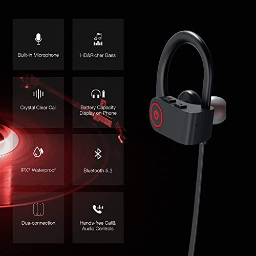 Bluetooth Headphones Running Earbuds with 16 Hours Playtime, Bluetooth 5.3 Wireless Headphones HD Stereo IPX7 Waterproof Earphones Sound Isolation Headsets for Running, Gym, Workout Bluetooth Headphones Running Earbuds with 16 Hours Playtime, Bluetooth 5.3 Wireless Headphones HD Stereo IPX7 Waterproof Earphones Sound Isolation Headsets for Running, Gym, Workout
