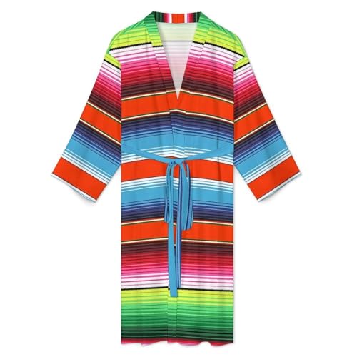 Mexican Serape2 Mens Robe Long Sleeve V Neck Bathrobes Sleepwear Robes with Belt3
