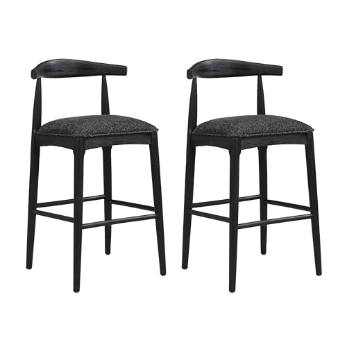 Christopher Knight Home Nami Butaco de Barra de Madera de 30.5'', Set de 2, Butaco Tapizado en Tela con Respaldo Curvo, Taburete de Cocina con Patas Delgadas en Taper y Reposapiés, Negro miniatura 5