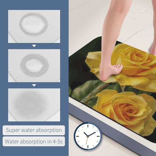 Tapis absorbant l'eau et antidérapant à motif fleuri jaune - 7