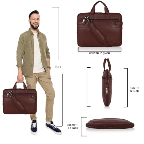 Image of EXIM Office Bag for Man 15.6 inch Vegan Leather Laptop bags Men Use Briefcase Messenger Premium Side Bags -Brown