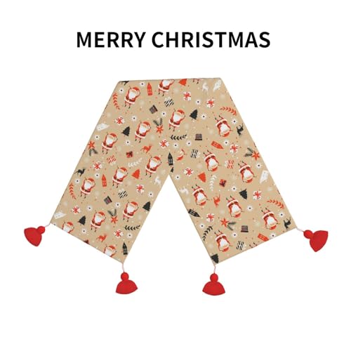 Chemin de table de Noël antidérapant à pompons 35x152 cm cerf