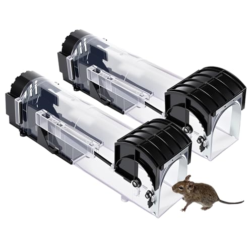 Humane Mouse Traps Pre Bait Boxes 2 Pack Humane Mouse Traps for indoor/Outdoor Fast & Safe Infestation Control, No Touch Release, Improved Highly Sensitive, Effective Quick Rodent Catcher Comes