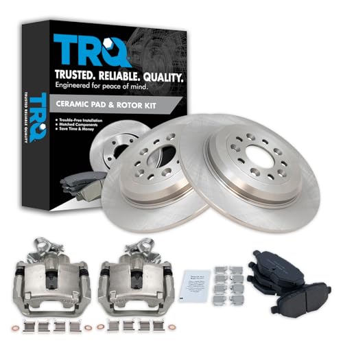 Image of TRQ Rear Brake Pad and Rotor Set Ceramic Solid Rotors Calipers