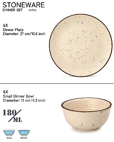 Image of Bodhi House Solid Handcrafted Stoneware Ceramic Dinner Set, Dish Set Serving, Microwave and Dishwasher Safe, Bone-ash Free, Crockery Set for Dining and Gifting (Beg, Pack of 12 (6F+6K))