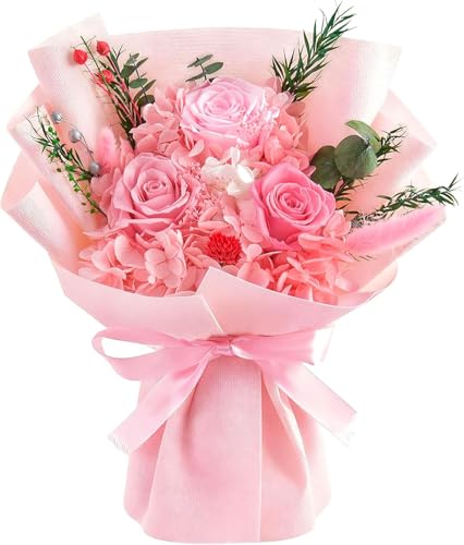 Gnifot Preserved Flowers Bouquet, Flowers for Delivery,Handmade Pink Rose Bouquets Lasting 3-5...