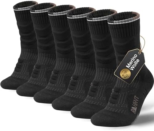 Merino Wool Hiking Walking Socks for Men & Women, Thick Anti-Blister Cushioned Compression Design, Suits for Sports, Running, Outdoor, Work, 3 Pairs Unisex