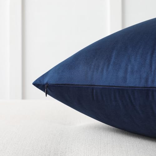 Image of Mixhug Decorative Throw Pillow Covers, Velvet Cushion Covers, Solid Throw Pillow Cases for Couch and Bed, Navy Blue, 26 x 26 Inches, Set of 2