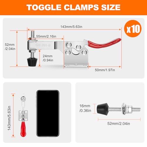 Chfine 201B 10 Pack Toggle Clamps, Hold Down Clamp 220Lbs Holding Capacity Quick Release Horizontal Clamps thumb #4