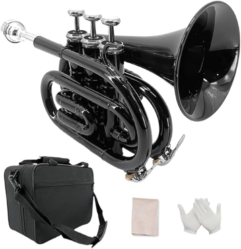 YoungMonic Musical Bb - Trompeta de bolsillo estándar para trompeta de cobre lacado con boquilla de 7 C,...