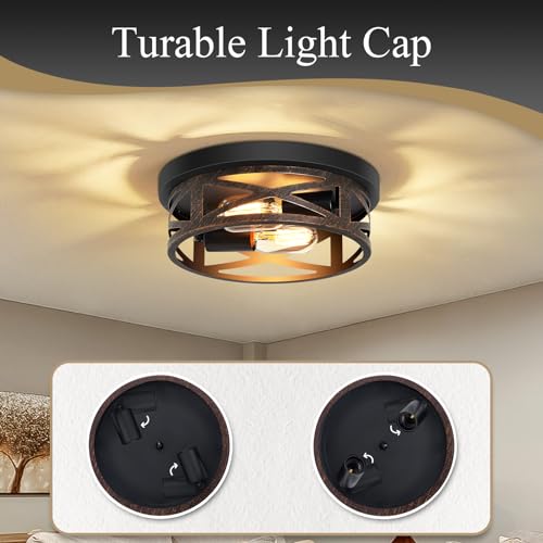 Skejao SK01B Flush Mount Ceiling Light Fixture,Vintage Metal Black 2-Light Hallway Light Fixtures Ceiling,Rustic Retro Light Fixtures Ceiling Mount thumb #2