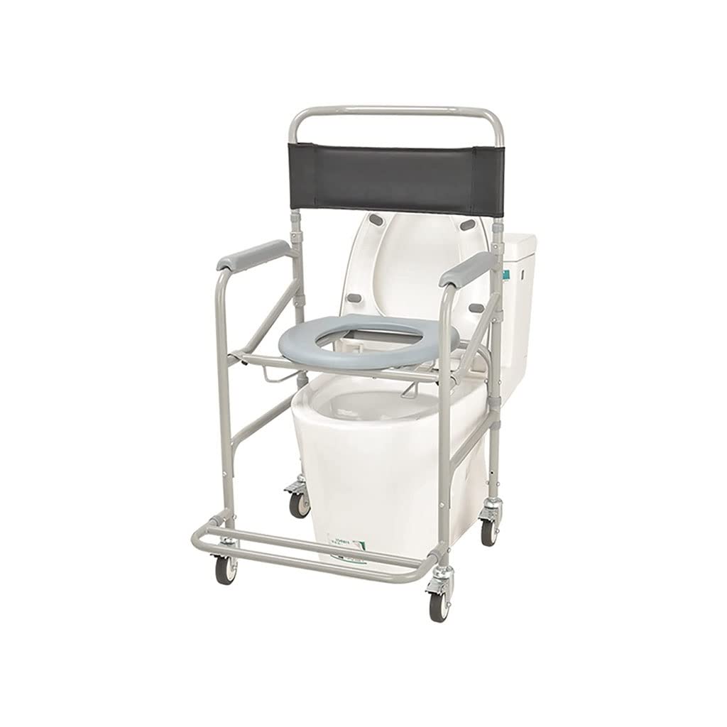 Gthtuhfd Women's 1 Foldable Commode Chair Folding Toilet Chair,Bedside Commodes Chair,Rolling Bathroom Wheelchair Shower Chair With Armrests Backrest,Pregnant Elderly Lightweight Commode