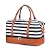 Arzopa Bolsas de Mano Viaje, Bolsa de Lona a Rayas con Correa de Cuero PU para Mujeres Bolso de Deporte para Fin de Semana y Noche (Rayas Gruesas en Blanco y Negro)