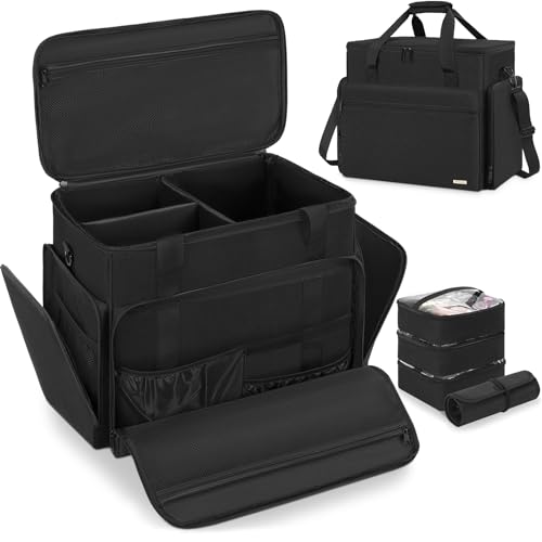 FREEAMG Estojo de maquiagem extragrande com 4 bolsas removíveis, estojo de maquiagem profissional com rodas, bolsa de cosméticos de viagem para cabeleireiros e maquiadores com carrinho removível