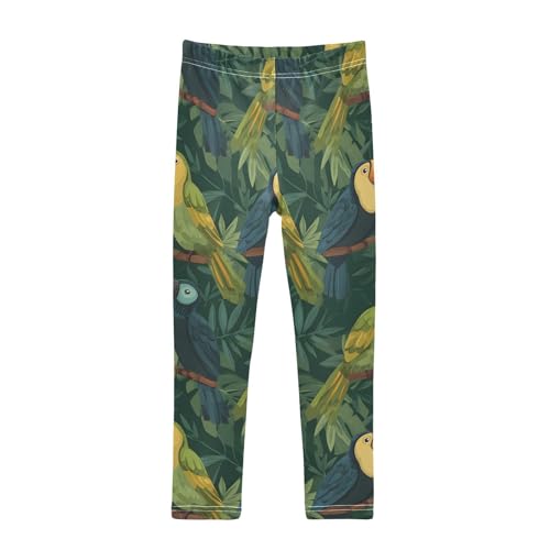 ALAZA Girls' Leggings Children's Yoga Pants Skinny Printed Dance Toucan Green Plant Comfortable 4T