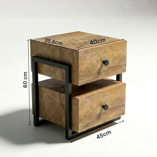 Image of FFO Side Tables for Bedroom with Drawers | Bedside Table | Bed Side Table for Bedroom with Drawer, Wooden Drawer with Open Shelf, Modern Side Table for Bed Room, White & Brown Finish (DIY).