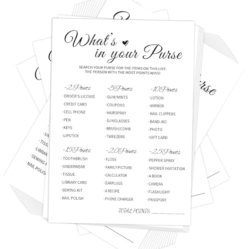 GAMSUNSTAR Bridal Shower Games-Whats in Your Purse,Wedding Shower Games,50 Cards,Thick