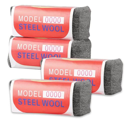 Lana de Acero, 4 Piezas 100g 0000 Lana de Acero, Pulir Metales Lanas de Acero, Lanas de Aceros Bobina, para Limpiar Cristal Pulir Muebles, Alisar Superficies de Madera