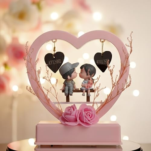 Image of Personalized UV Printed Photo 3D Illusion LED Table Lamp for Couple Gift for Anniversary, Wedding, Marriage, Valentine Day- Your Wooden Base Text Egraved (Warm White)