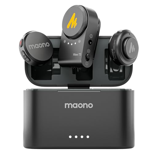 Image of MAONO Wireless Lavalier Microphone for Camera /PC /Laptop /Phones, Mini Lapel Mic with 48khz 24bit, 1000ft Range, Noise Cancellation, Gain Knob, Mono-Stereo Switch, 30H Use for Video Recording - Wave T5