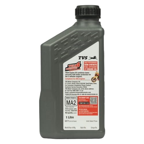 Image of TVS TRU4 PREMIUM Engine OIl 1L, 10W30, API SL and JASO MA2,HIGH PERFORMANCE SEMI SYNTHETIC FUEL EFFICIENT ENGINE OIL for bikes