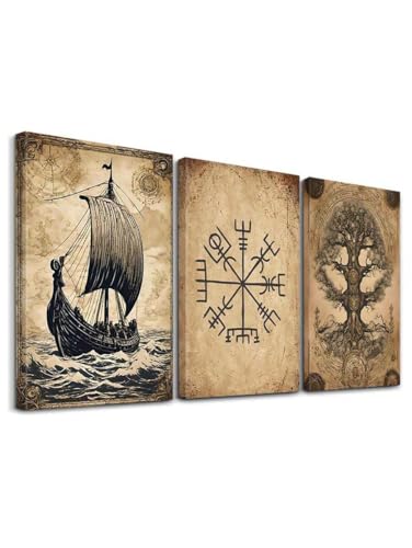 Affiches vintage scandinaves arbre de vie et drakkar tableau sur toile salon 40x60cm CAOXTART