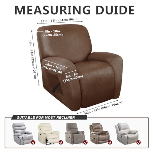 Image of ANARACHON Leather Look Oversize Recliner Chair Covers, Thick 4 Pieces Recliner Covers for Recliner Chair, Leather Cover for Recliner Slipcovers for Pets Kids(X-Large, Brown)
