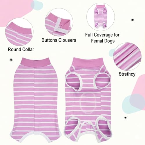 Image of Dog Surgery Recovery Suits, Sleeveless Dog Recovery Suit Female, E-Collar & Cone Alternative Surgical Suit for Small and Medium Dogs After Surgery, Striped Dog Onesie Pajamas