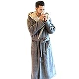 SGSG Lange Roben für Herren, Damen Herren Bademäntel Mit Kapuze, Luxus Herren Bademantel Weichkorallen Fleece Winter Warmer Bademantel Nachtwäsche Pyjama Leichte Nachthemden Homewear