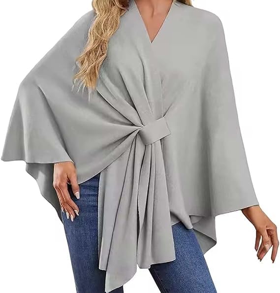 Dayyearn Elegant Shawl Wraps Soft Open Front Poncho Sweater, 2025 Cross Front Knit Poncho Sweater for Travel & Office3