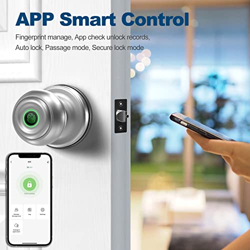 Geektale Smart Door Knob, Fingerprint Door Lock Smart Lock Biometric Door Lock Fingerprint Door Knob With App Control, Great For Bedrooms,Cloakroom,Apartments Offices,Hotels, Satin Nickel #TOP3