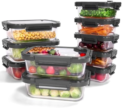 10-Pack Glass Food Storage Containers with Tempered Lids – Borosi...