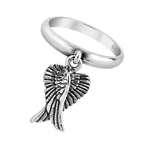 Mythical Heart Shape Angel Wing .925 Sterling Silver Dangle Ring