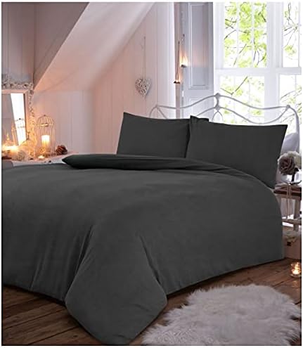 Brushed Cotton Fitted Sheets Double, Thermal & Warm Flannel Bed Sheet, Washable Bed Linen, Charcoal