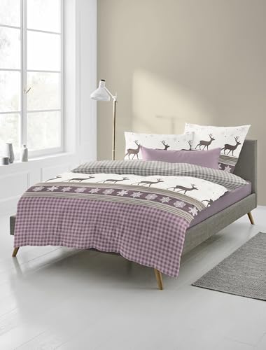 Bierbaum Ropa de Cama 4036, Franela Fina, diseñada en Alemania, Color Baya 60, 155 x 220 + 80 x 80 cm, tamaño cómodo