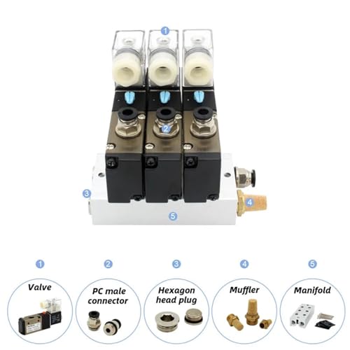 Électrovanne 3V210-08-NC 4 stations avec bloc collecteur et silencieux DC 24V AC 220V - 5