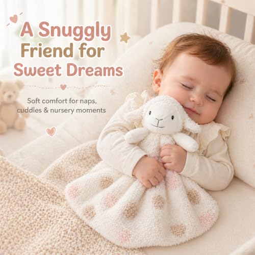 Image of June Garden Personalized Baby Lamb Security Blanket - Custom Name Embroidered White Newborn Comforter - Skin-Friendly Soft Textured Fleece Snuggle Lovey Toy