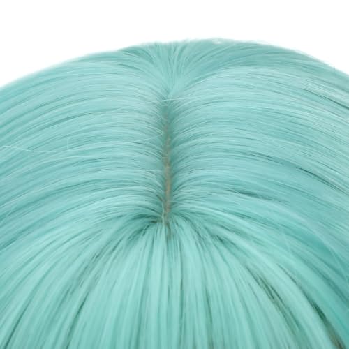 Image of PATTNIUM Girls Mint Green Ombre White Wig with Bangs Kids Short Wavy Curly Mint Green Ombre Bob Wigs Synthetic Halloween Costume Cosplay Party Wigs