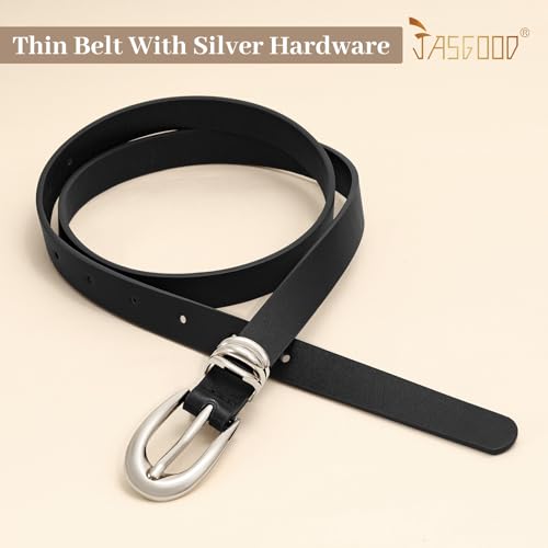 JASGOOD Women Leather Belt for Jeans Pants Fashion Skinny Waist Belt Ladies Thin Dress Belt with Gold Buckle4