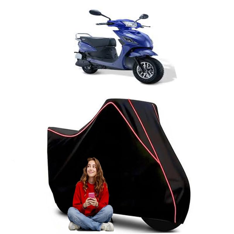 Image of ETrance Neo SX Scooty Bike Cover Water Resistant Outdoor Use Universal Fit Scooters Motorcycles Heavy Duty UV Protection Dust Rain Scratch Resistant Elastic Bottom Black Blue Piping