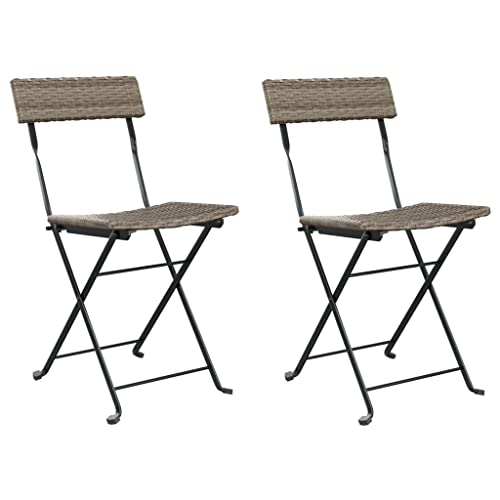 vidaXL Chaises de bistrot Pliantes 2 pcs Gris Résine tressée et Acier, mobilier de Jardin, mobilier de Patio, Chaise Pliante, mobilier d'extérieur