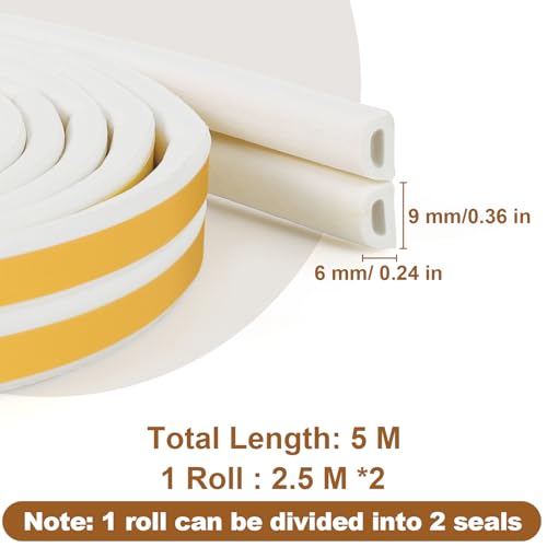 Image of Sealing Tape for Doors Windows, Self-Adhesive Foam Tape, Door Seal Window, Rubber Foam Seal Anti-Collision /Soundproof /Waterproof /Dustproof, 5 m, White