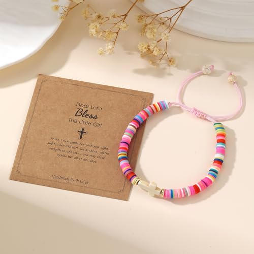 Image of Baptism Gifts for Girl, Catholic Cross Bracelet First Holy Communion Baptism Confirmation Decorations Favors for Daughter Granddaughter Niece Goddaughter